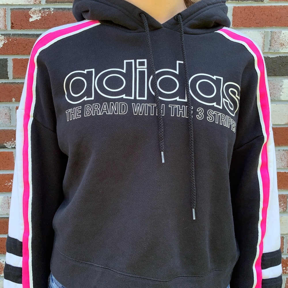 adidas three stripped cropped hoodie